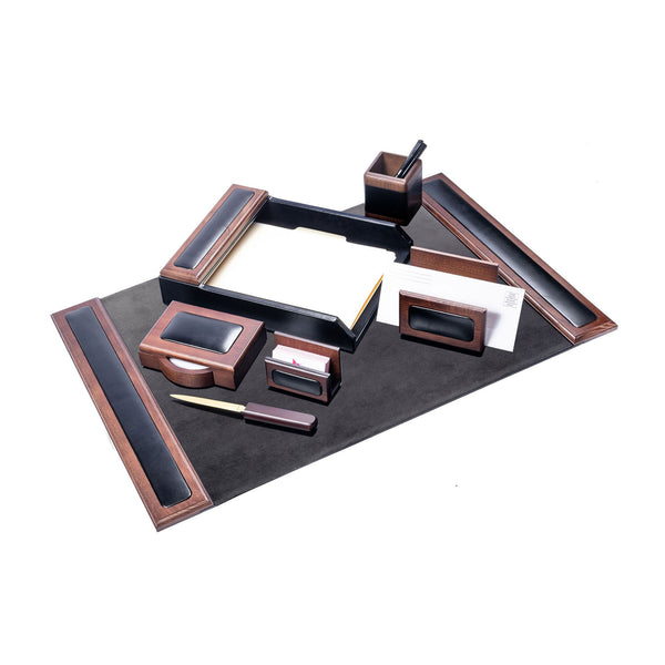 dacasso Walnut & Leather 7-Piece Desk Set with 25.5" x 17.25" Desk Pad