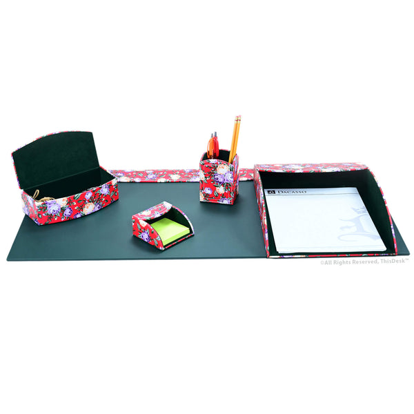dacasso Home/Office 5pc Desk Accessory Set - Floral Red