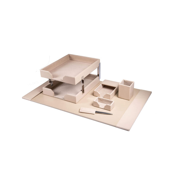 dacasso White Latte Bonded Leather 8-Piece Desk Set