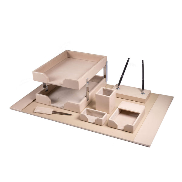 dacasso White Latte Bonded Leather 9-Piece Desk Set