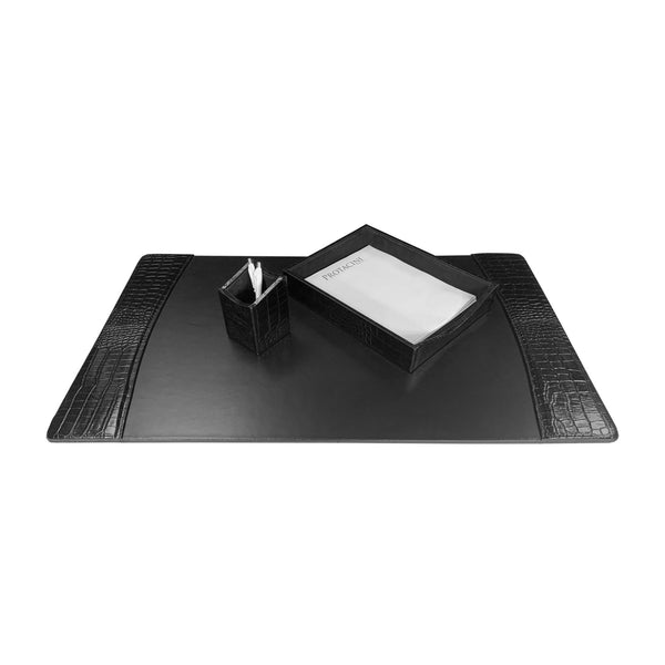 dacasso Protacini Black Italian Crocodile Leather 3-Piece Desk Set