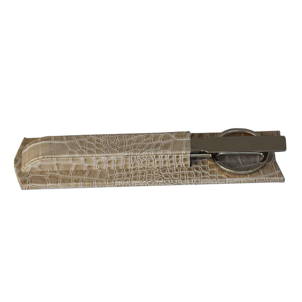 dacasso Protacini Breeze Beige Italian Crocodile Leather Library Set - Silver