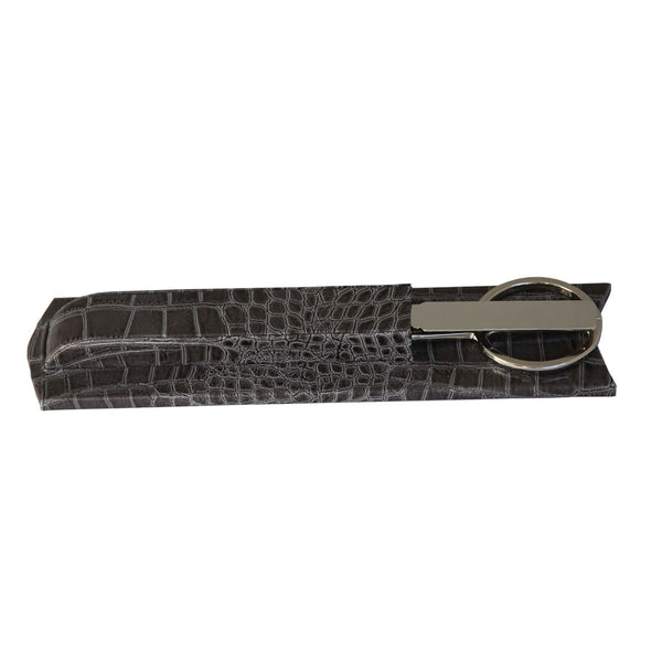 dacasso Protacini Castlerock Gray Italian Crocodile Leather Library Set - Silver