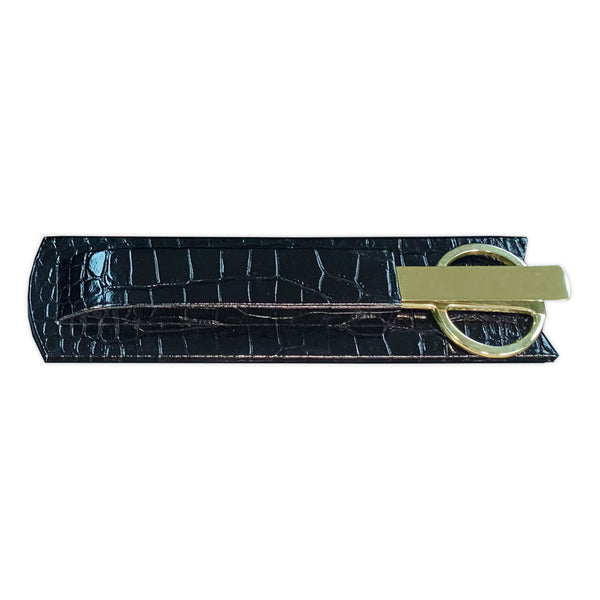 dacasso Protacini Black Italian Crocodile Leather Library Set - Gold