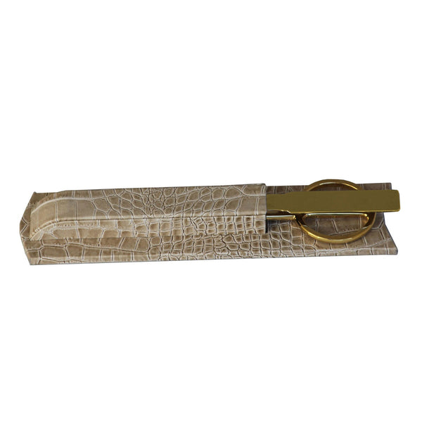 dacasso Protacini Breeze Beige Italian Crocodile Leather Library Set - Gold
