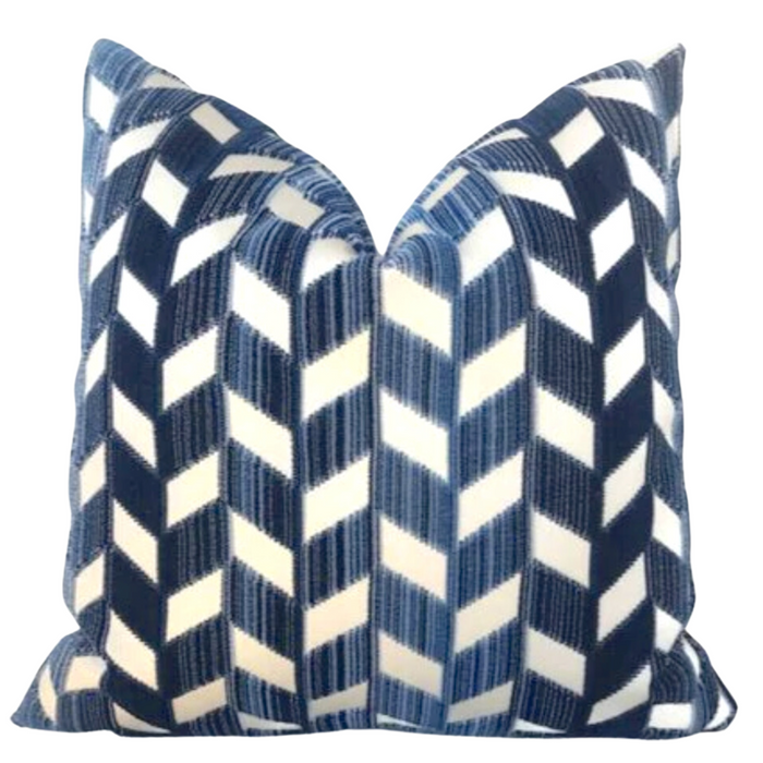 dekowe Schumacher Chevron Strie Pillow Cover in Lapis Blue