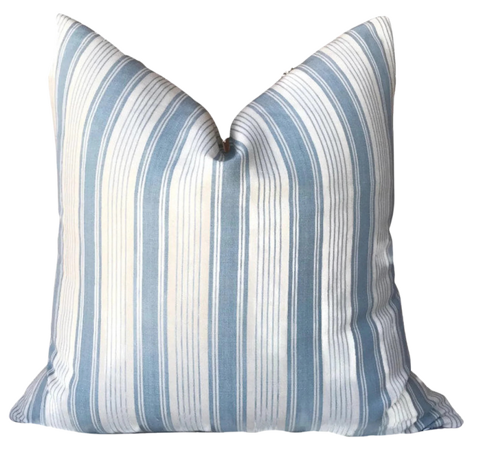 dekowe Schumacher Ojai Stripe Pillow Cover in China Blue