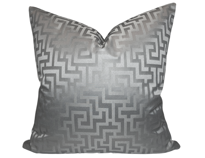 dekowe Ready to Ship 20x20 Greek Key Pillow Cover in Silver