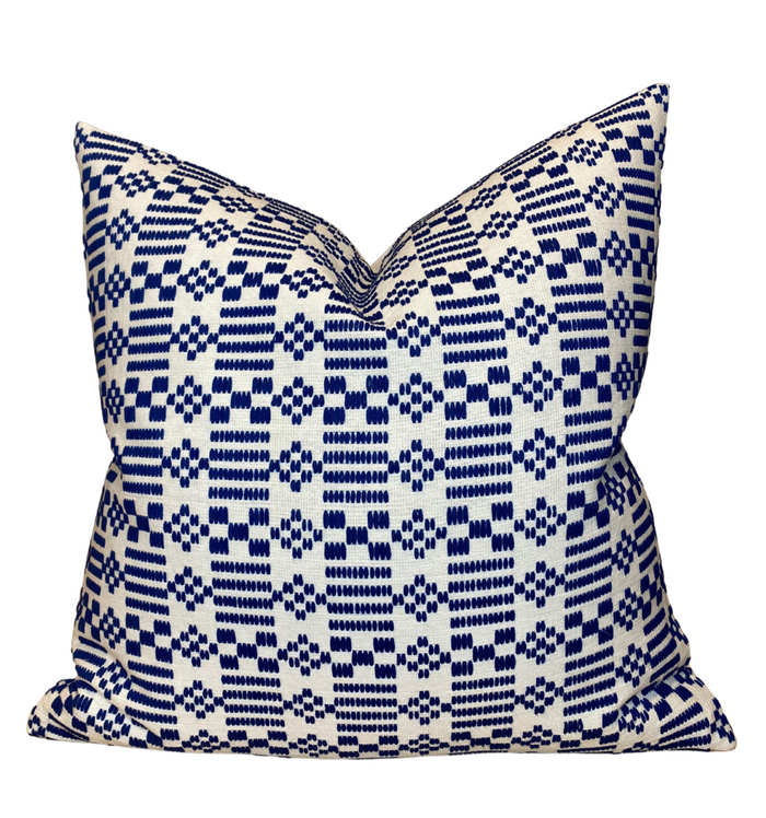 dekowe Schumacher Wilson Embroidery Pillow Cover in Indigo